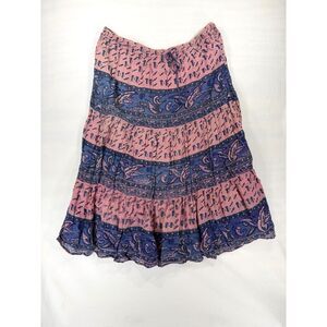 Kaaku Pink and Blue Boho Floral Skirt with Drawstring OS